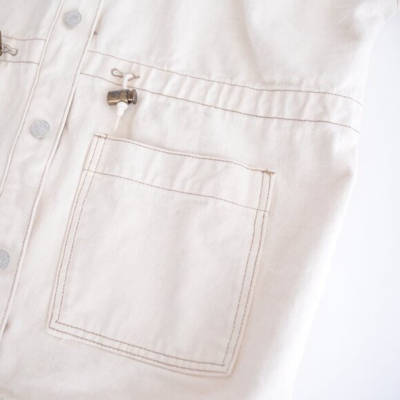 Vintage 90S BWB Best World Brand Cream Denim Button Up Hooded Jacket Medium - Picture 7 of 15